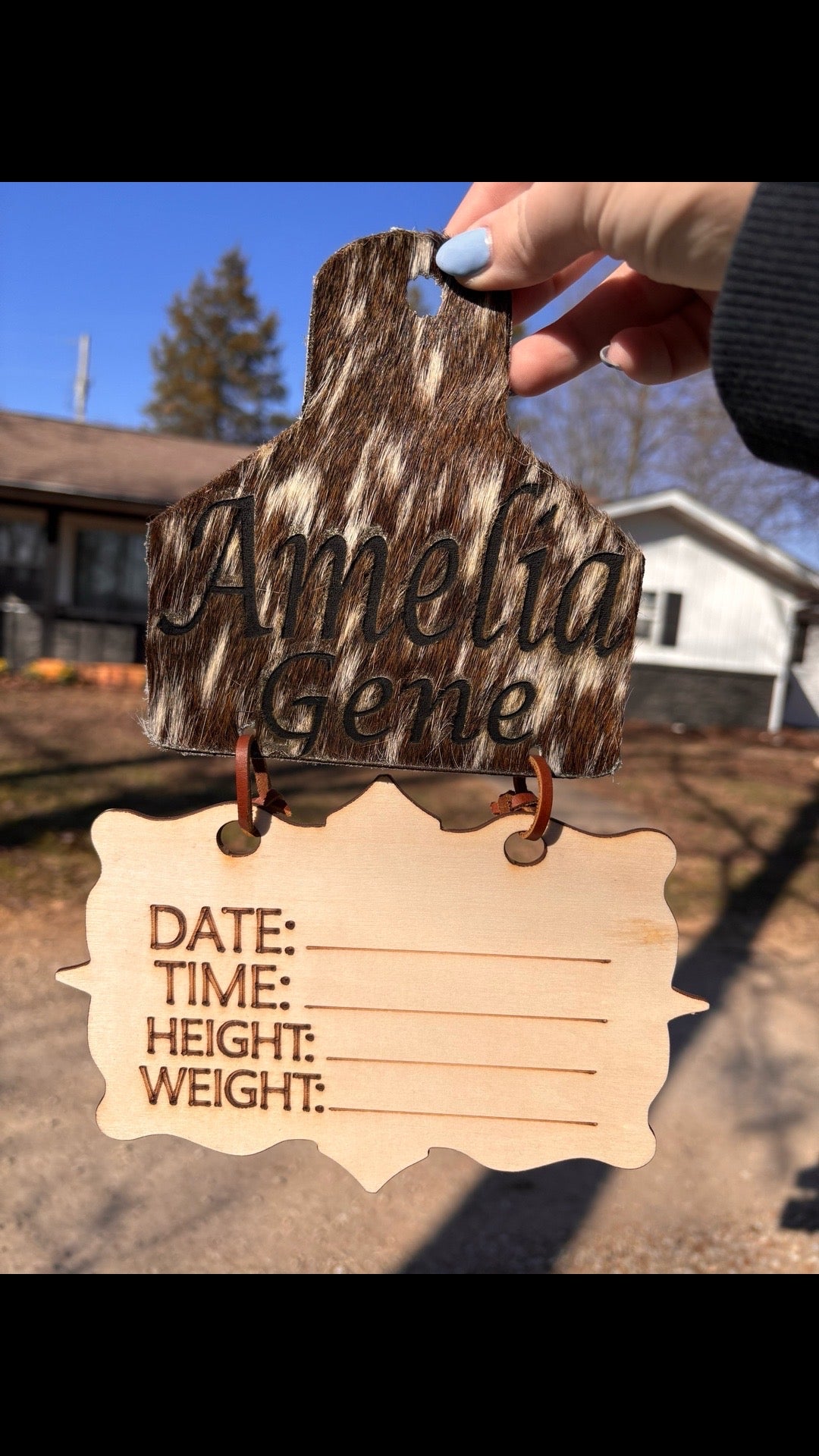 Ear Tag Engraved Cowhide Birth Announcement