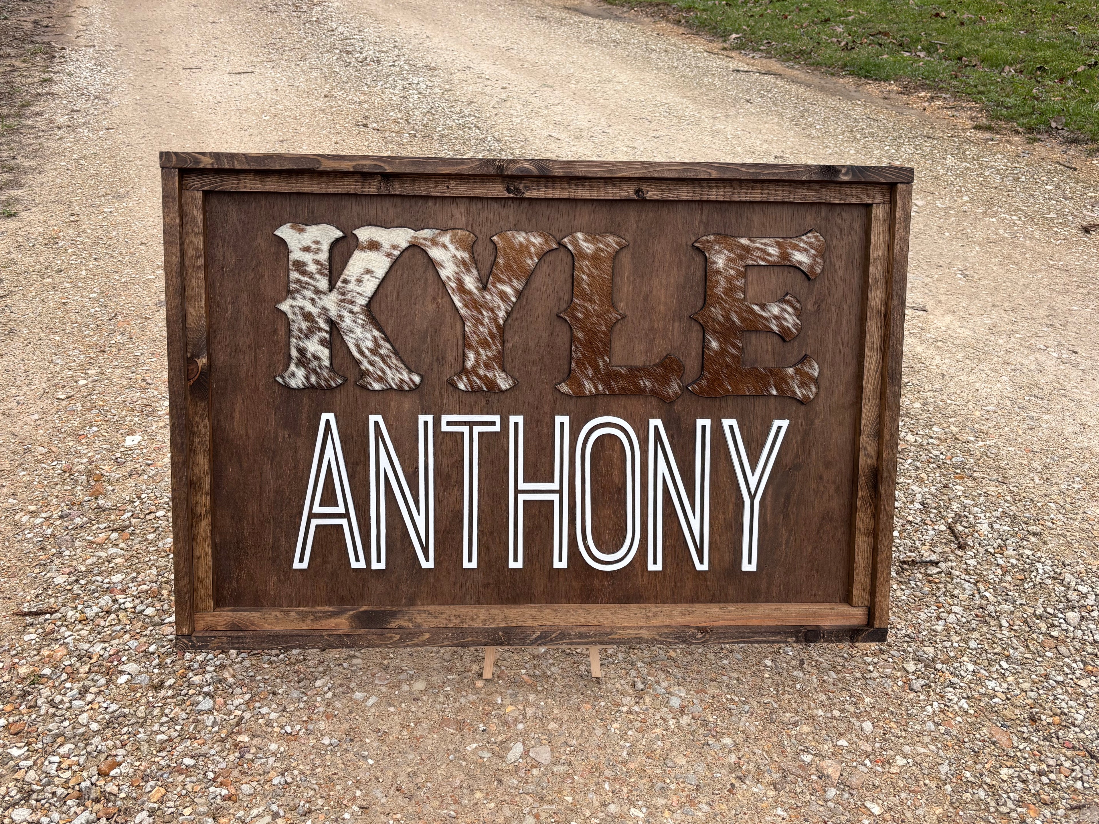 24” Cowhide Name Sign With Wooden Frame